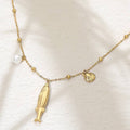 Stainless Steel Fish Pearl Shell Charm Station Necklace