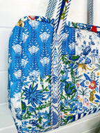 Blue Patchwork Quilted Duffle Weekender Travel Bag