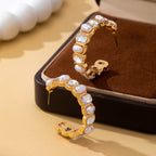 Alternating Pearl and Rhinestone Hoop Earrings | 80E63136