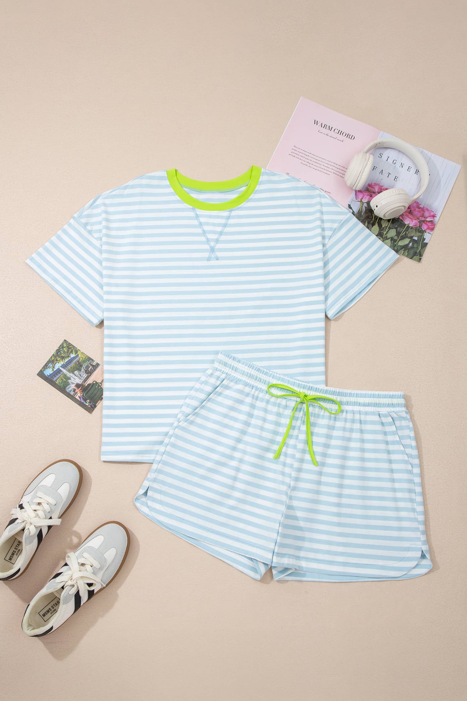 LAS Stripe Looks Contrast Drop Shoulder Loose Tee (S-4X)