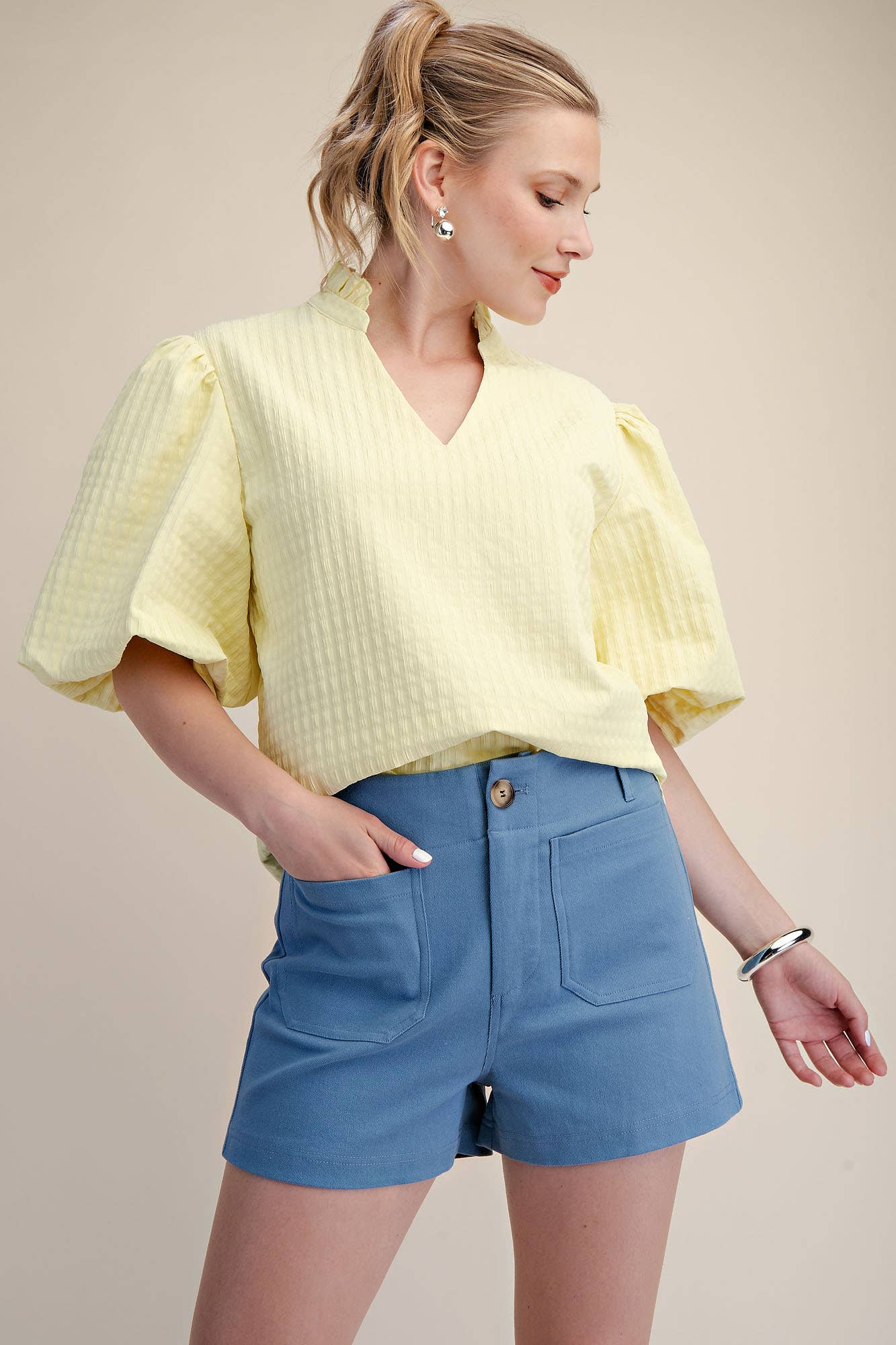 Stretch Shorts High Waist Front Pocket