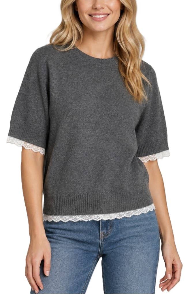 Lace Trimmed Short-sleeved Sweater