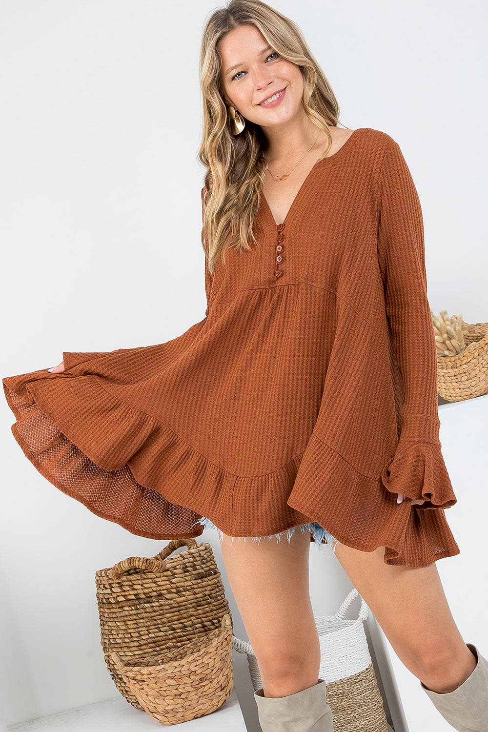 SW275 - Waffle Knit Flare Top
