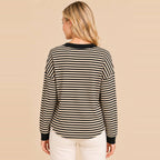 Striped Contrast-Trim Long-Sleeve Top
