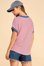Striped Tee With Contrast Trim Casual Comfort