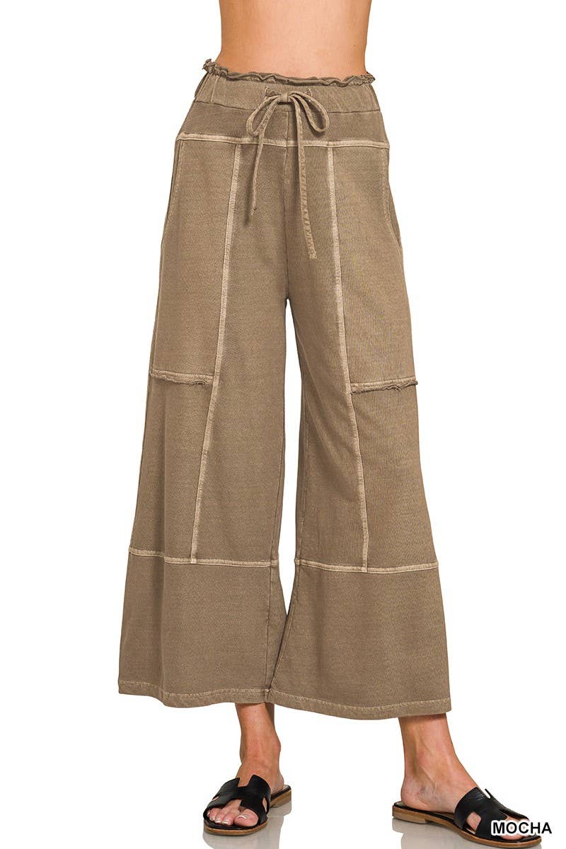 French Terry Washed Exposed-seam Wide Leg Pants