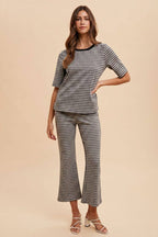 Gingham Jacquard Knit Top And Pants Set