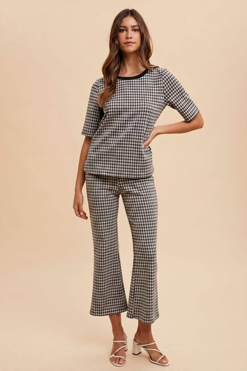 Gingham Jacquard Knit Top And Pants Set