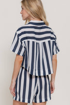 Short Sleeve Shirt & Wide Stripe Linen Effect Shorts Set