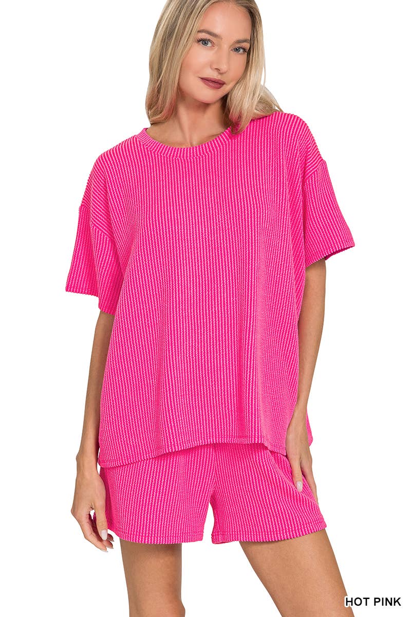 `.SI-26647 Corded Rib Short Sleeve Tee & Short Pants 2PC Set