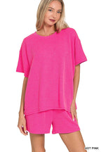 `.SI-26647 Corded Rib Short Sleeve Tee & Short Pants 2PC Set