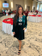 Christmas Velvet Rhinestone Bow Dress