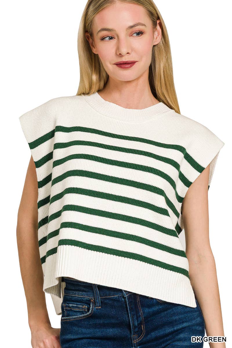 Oversized Crew Neck Stripe Sweater Vest