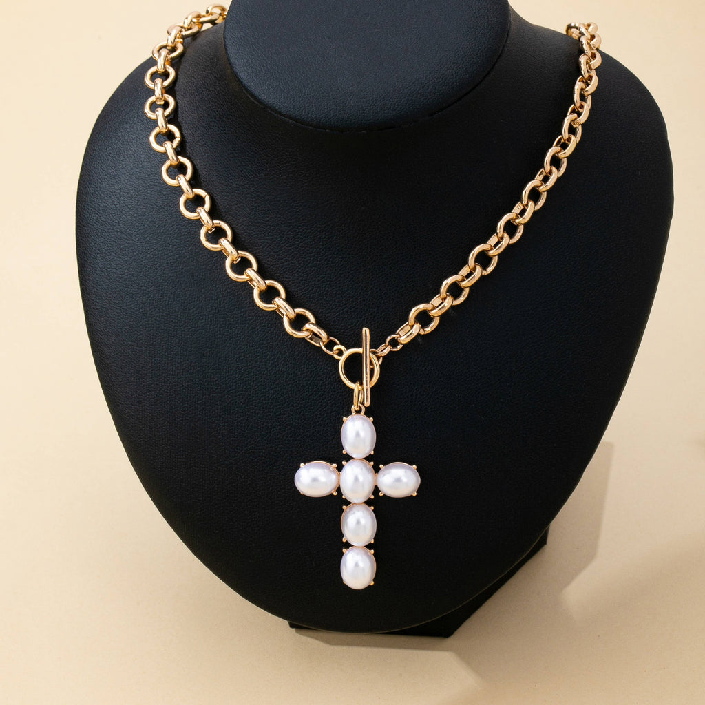 Large Pearl Cross Toggle Necklace | 80N93068