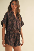 LEOPARD CROPPED SHORT SLEEVE + SHORTS SET