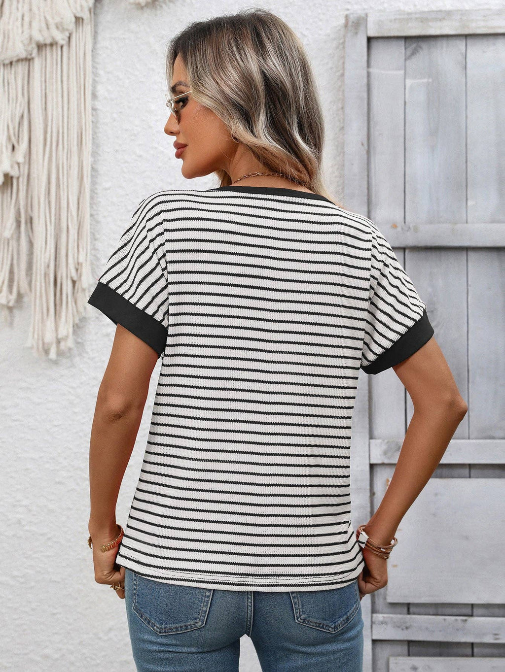 Striped Knit Tee Casual Oversized Boutique T Shirt
