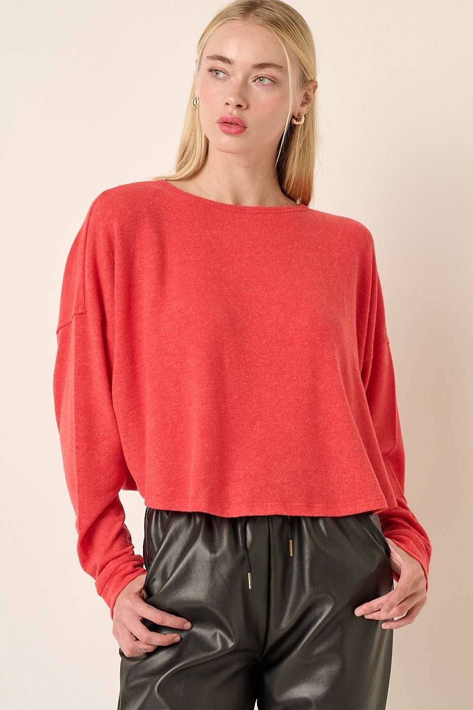 H14455-BRUSHED HACCI OVERSIZE RUCHED BACK TOP