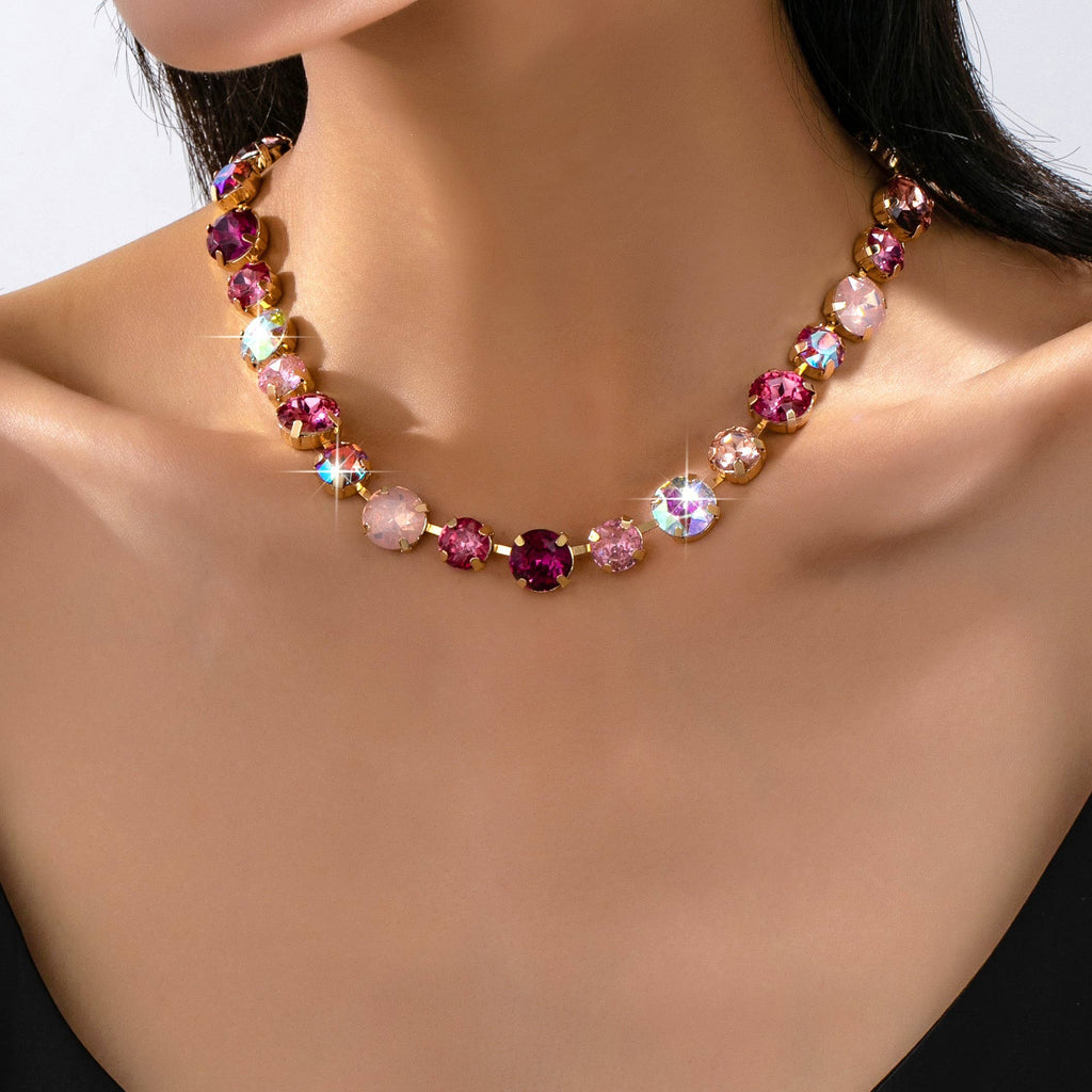 Multi-Tone Pink and Purple Crystal Tennis Necklace| 80N93416