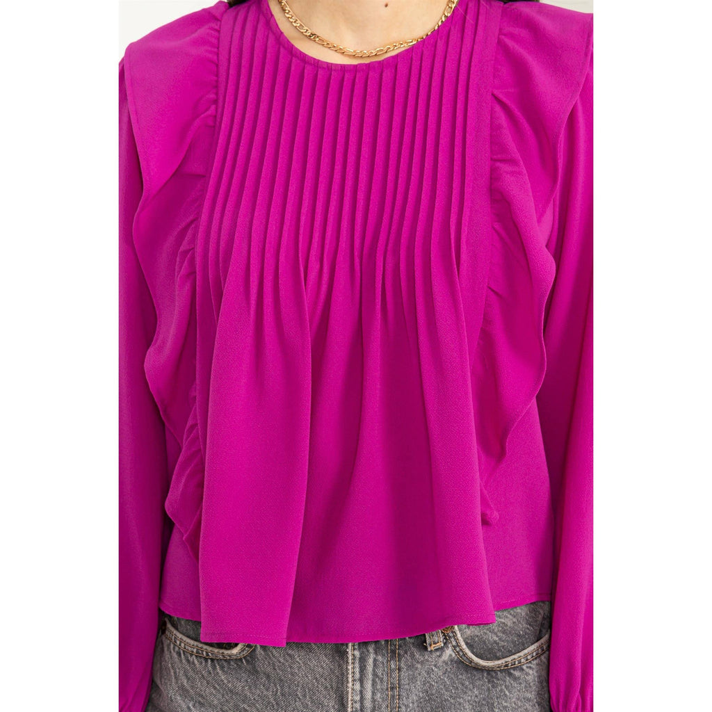 Pintuck Ruffle Detail Woven Blouse