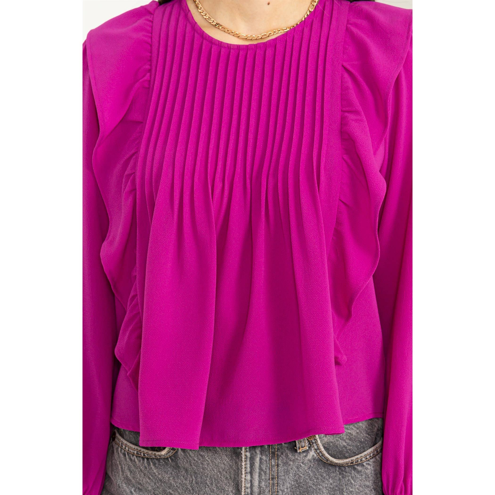 Pintuck Ruffle Detail Woven Blouse