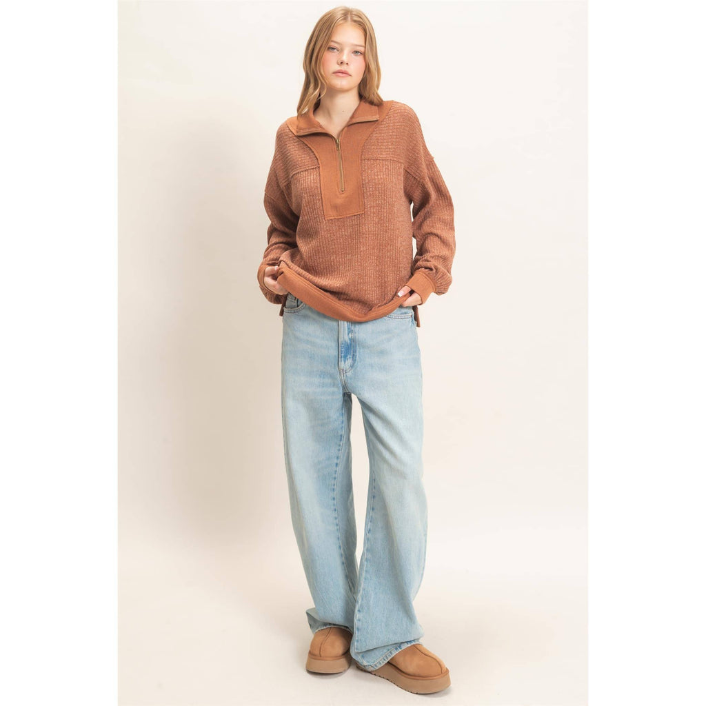 Ribbed Knit Half-Zip Pullover