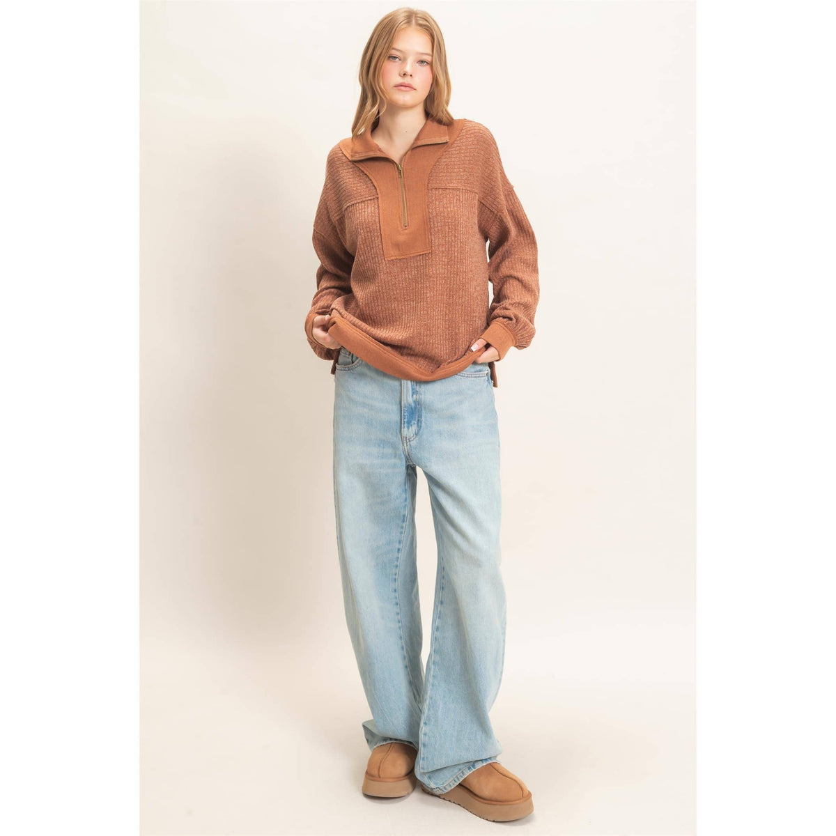 Ribbed Knit Half-Zip Pullover