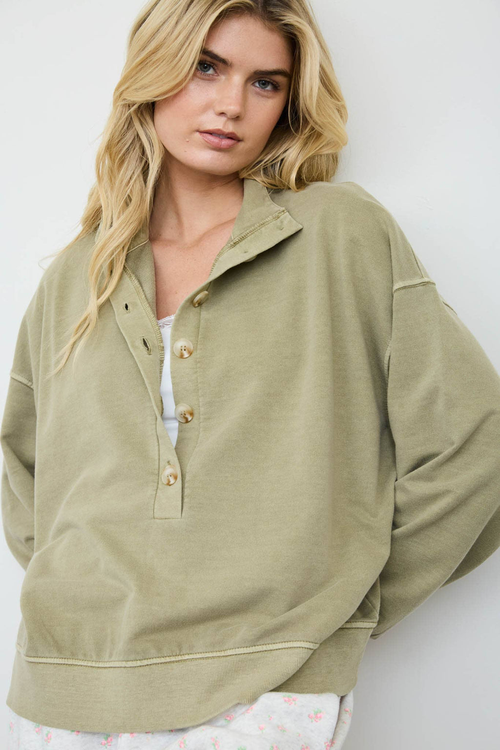 MOCK NECK HENLEY LONG SLEEVE KNIT TOP
