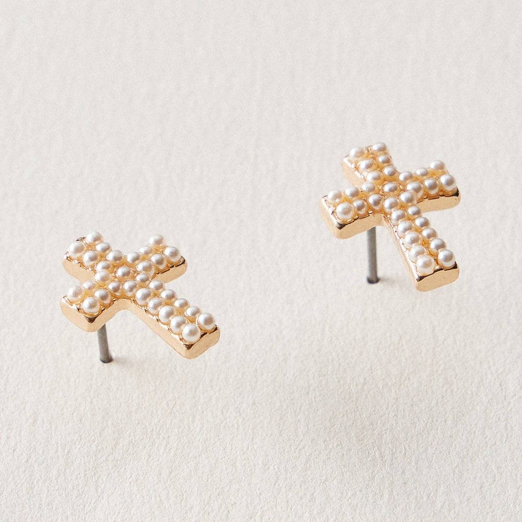 Pearl Cross Stud Earrings – Mini Cross Pearl Earrings