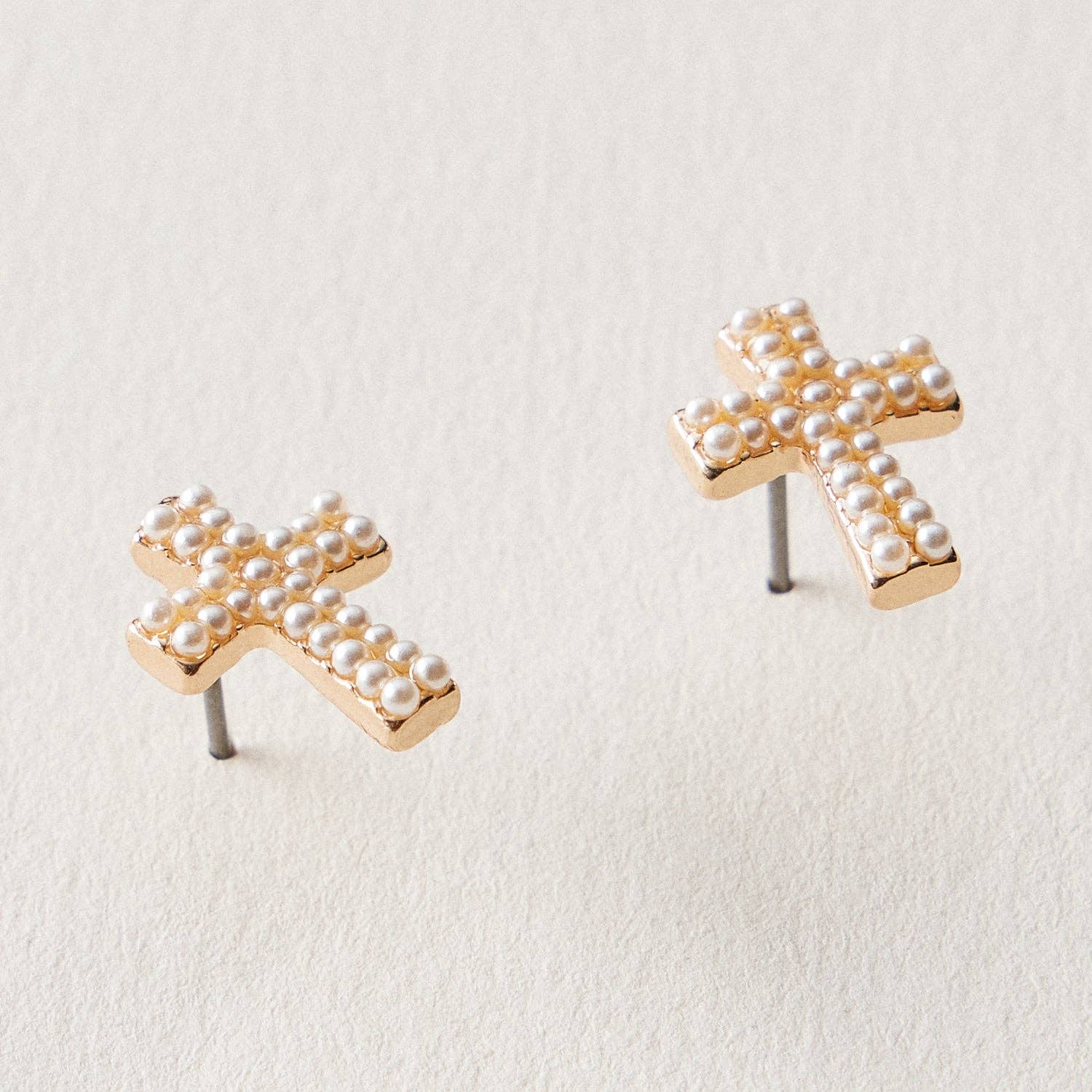 Pearl Cross Stud Earrings – Mini Cross Pearl Earrings