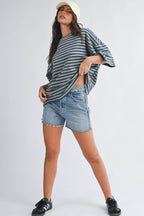 8649HN Oversized Stripe Boyfriend Tee