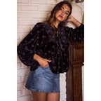 HOLIDAY CHRISTMAS RIBBON EMBELLISHED VELVET TOP