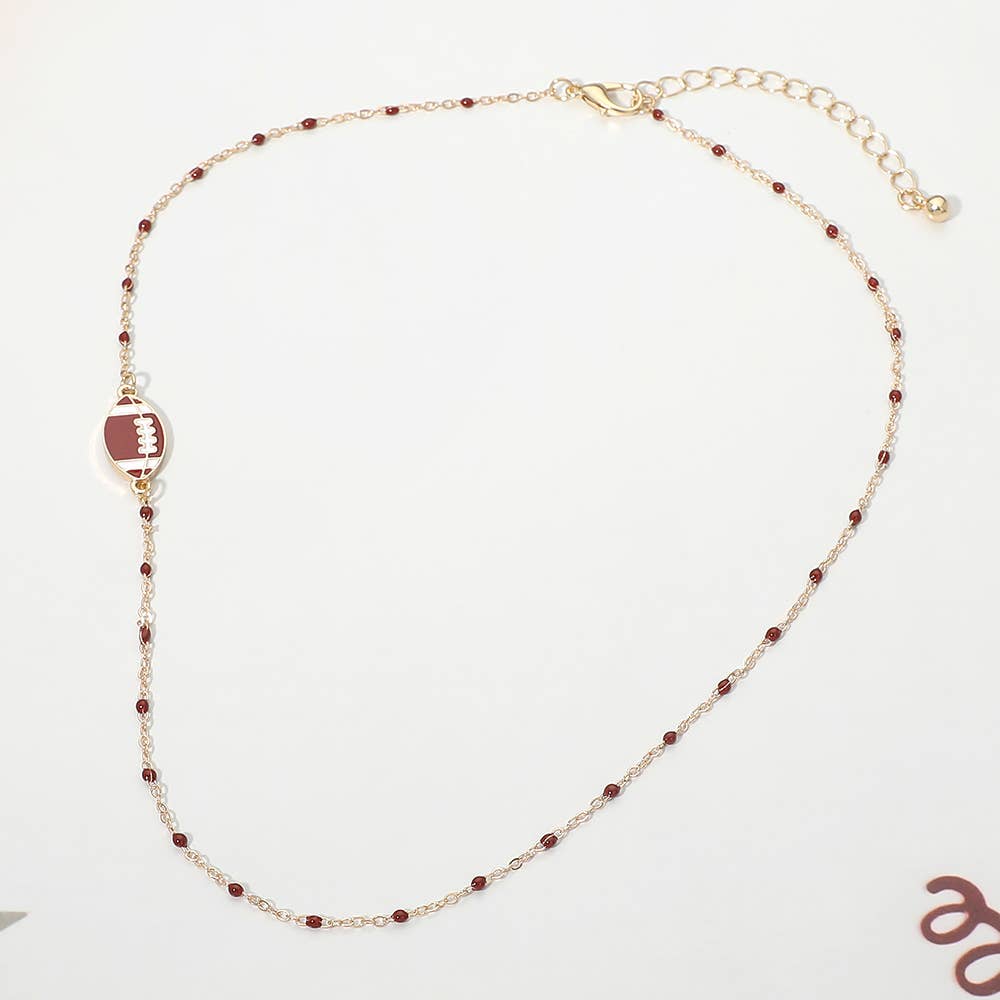 Football Charm Accent Dainty Beaded Game Day Chain Necklace