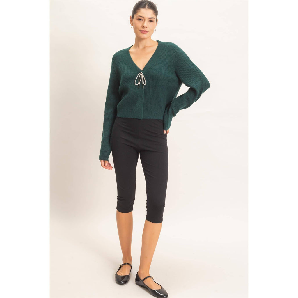 Rhinestone Bow Tie-Front Sweater