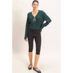 Rhinestone Bow Tie-Front Sweater