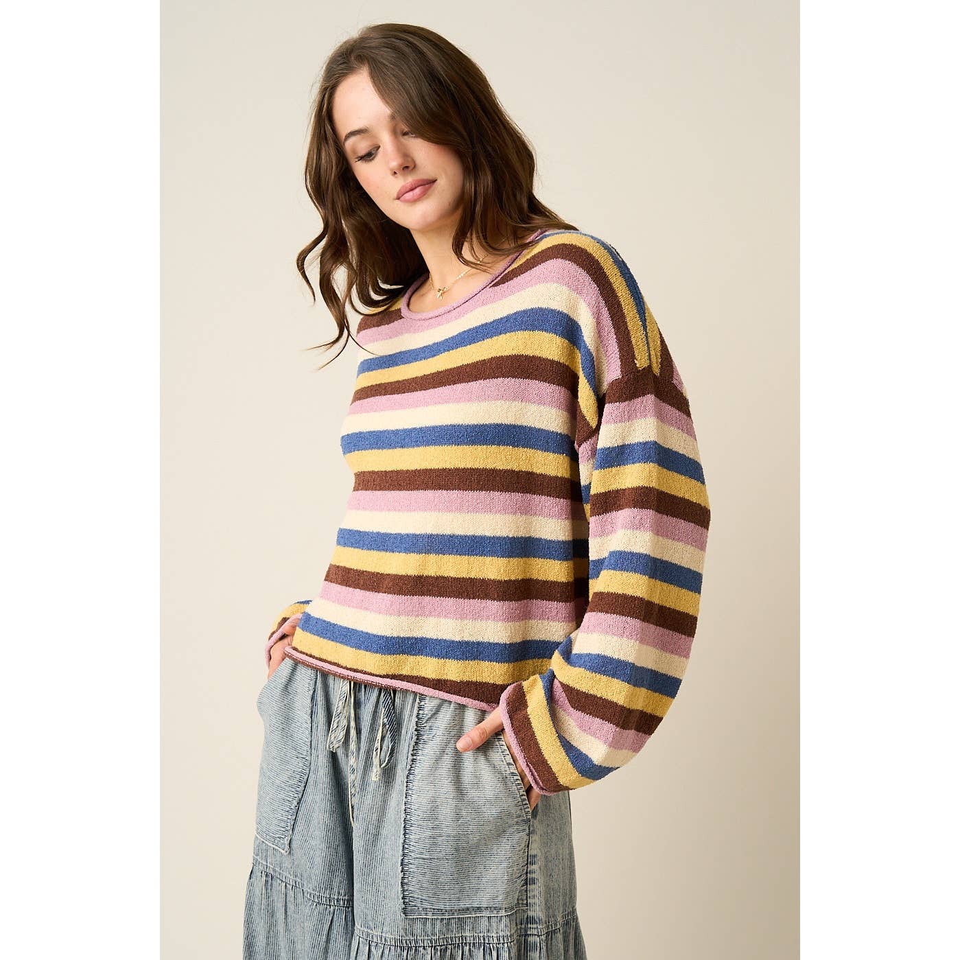 MULTICOLOR STRIPED SWEATER KNIT TOP