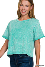 Washed Roll Cuff Short Sleeve Top