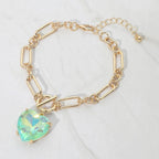 Chunky Heart Stone Cluster Toggle Charm Bracelet