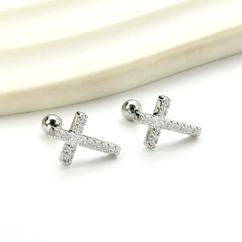 18K STAINLESS STEEL TARNISH FREE CROSS EARRINGS | 40E508