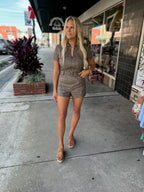Short Sleeve Faux Leather Romper w/Belt