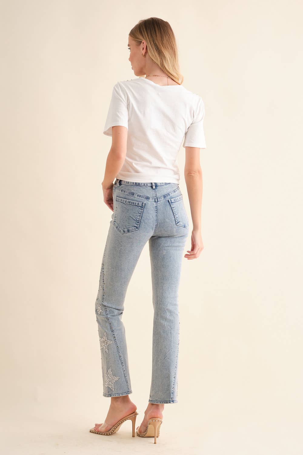 32154T - Washed Cut Out V Tunnel Cinch Tie Front Studded Tee