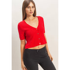 V-Neck Cropped Button Cardigan