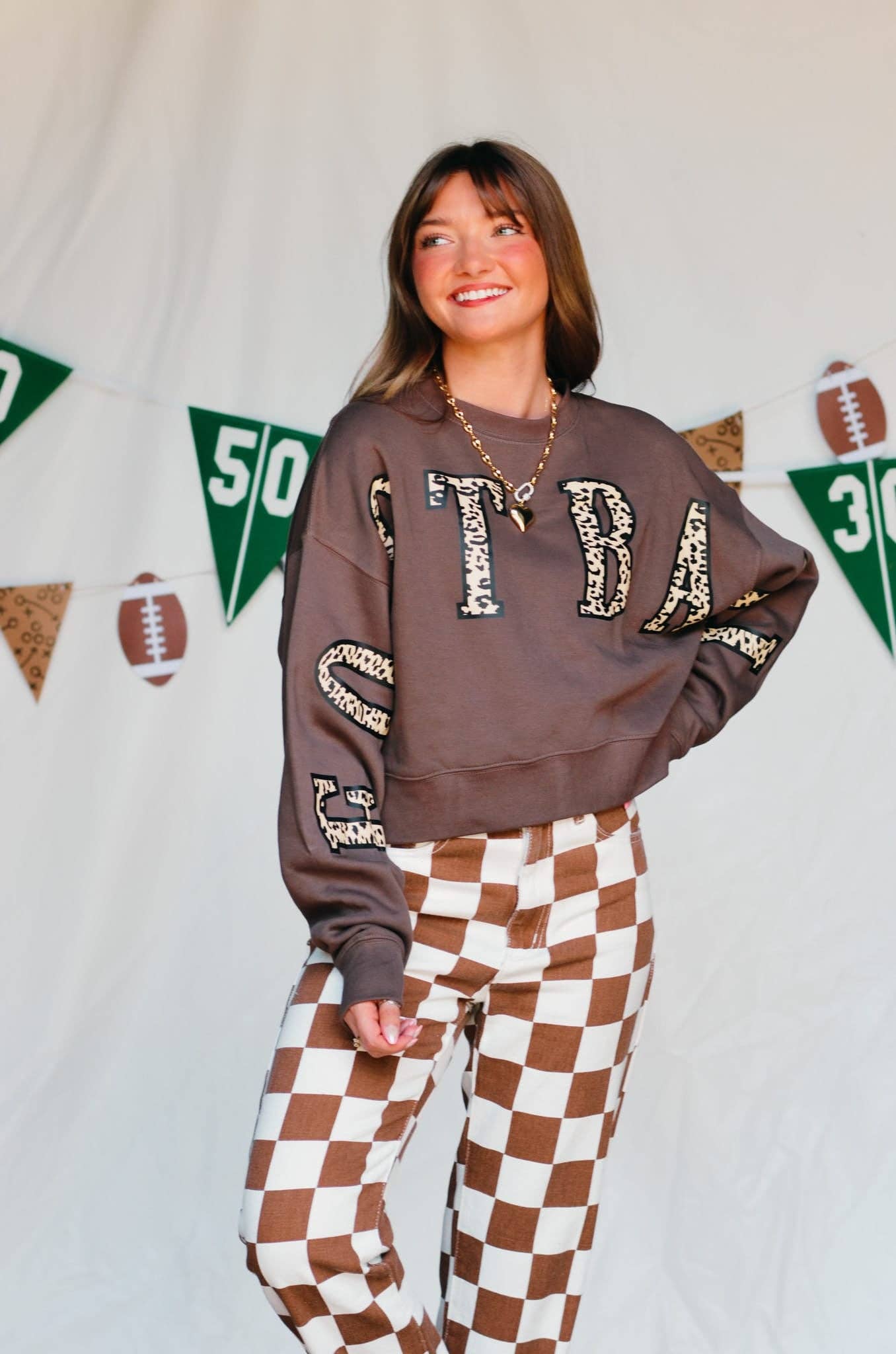 Football Leopard Mocha Crop Sweatshirt