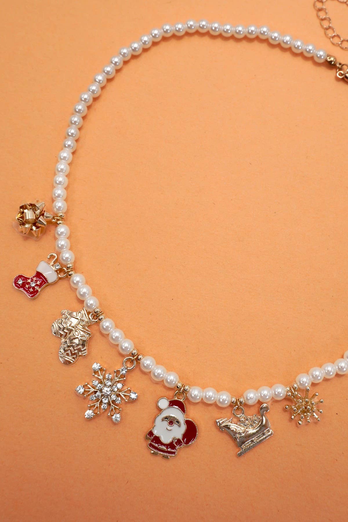 Pearl Chain Necklace with Christmas Charms