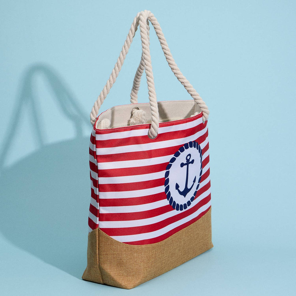 Coastal Chic | Nautical Anchor and Stripe Beach Tote