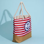 Coastal Chic | Nautical Anchor and Stripe Beach Tote