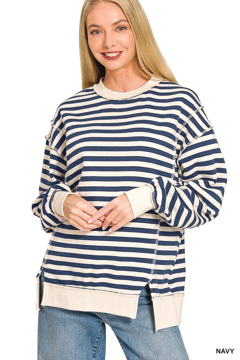Premium Yarn Dyed Striped Fleece Exposed-seam Sweatshirts
