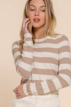 Long Sleeve Crew Neck Stripe Fitted Sweater