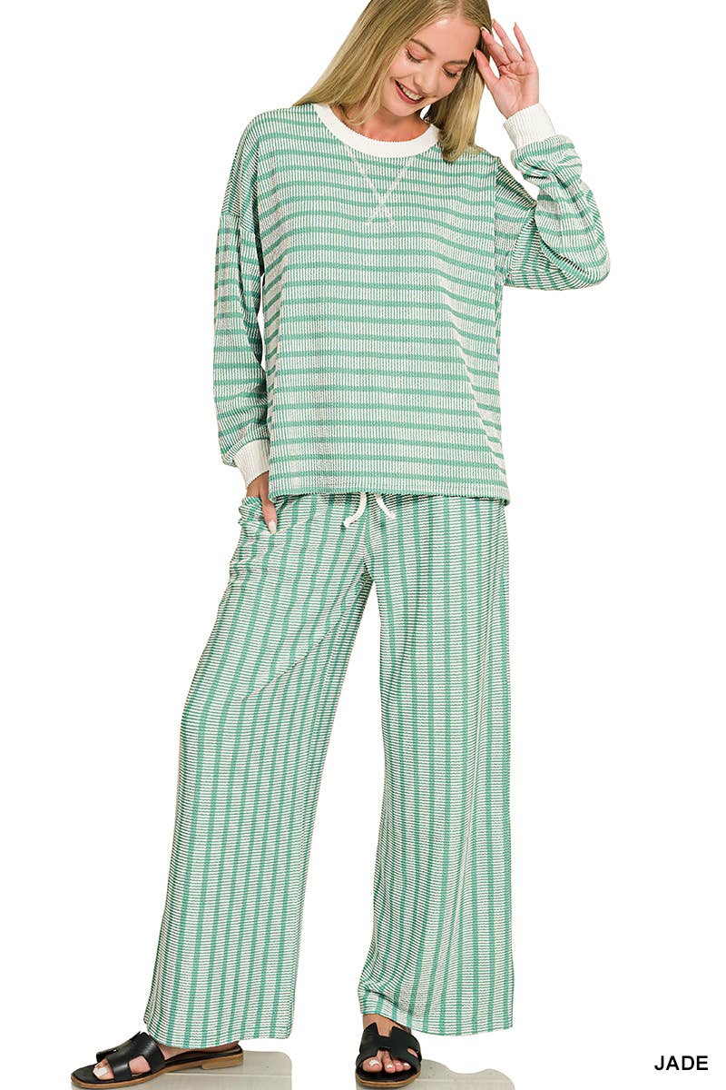 Raised Rib Striped Pullover & Pants 2PC Set