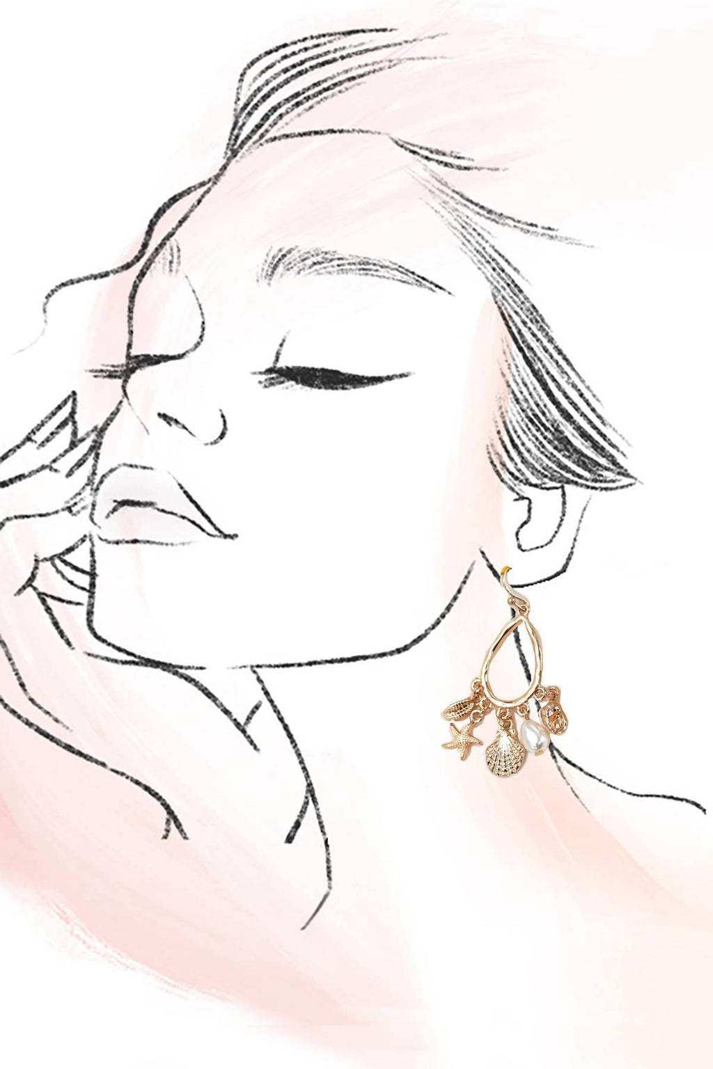 TEARDROP DANGLE CHARM EARRINGS-SHELL STAR  FISH | 80E61174