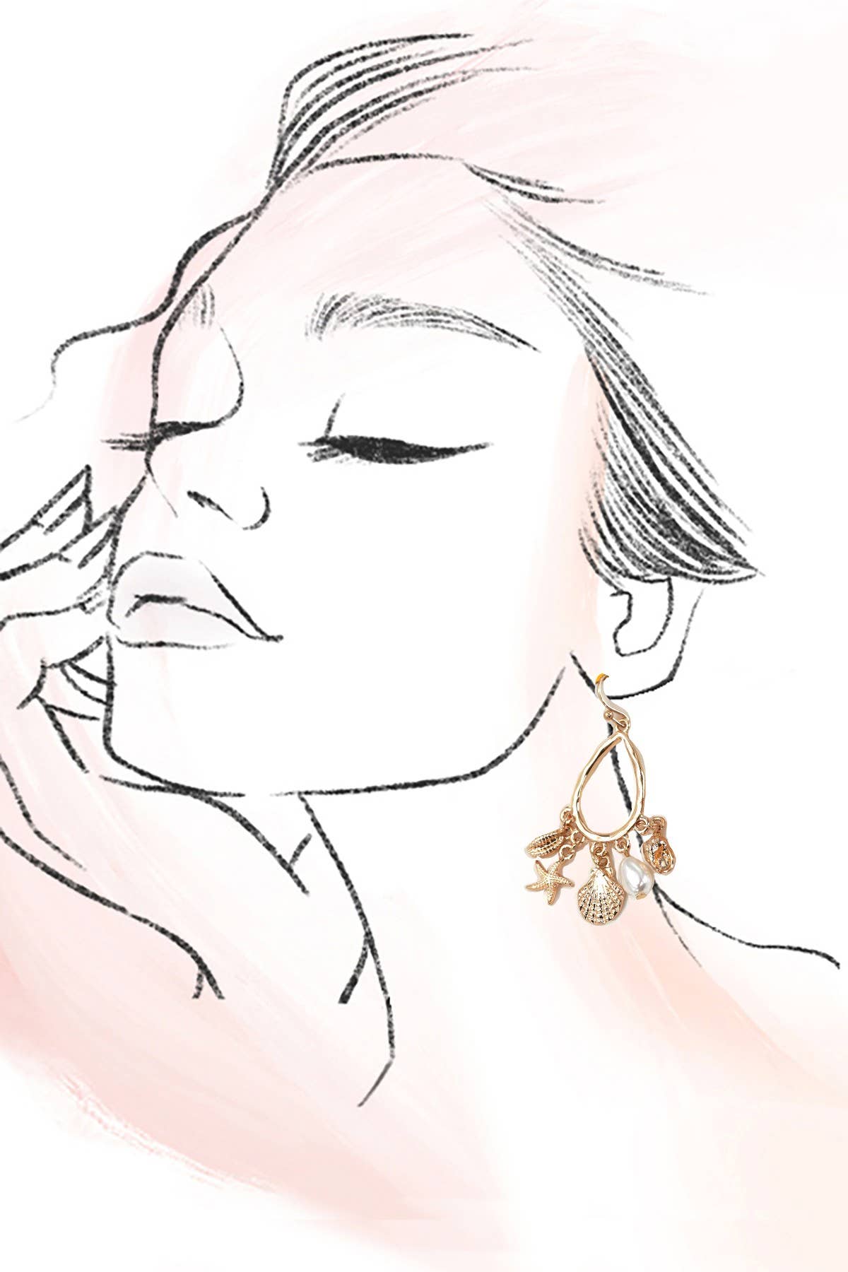 TEARDROP DANGLE CHARM EARRINGS-SHELL STAR  FISH | 80E61174